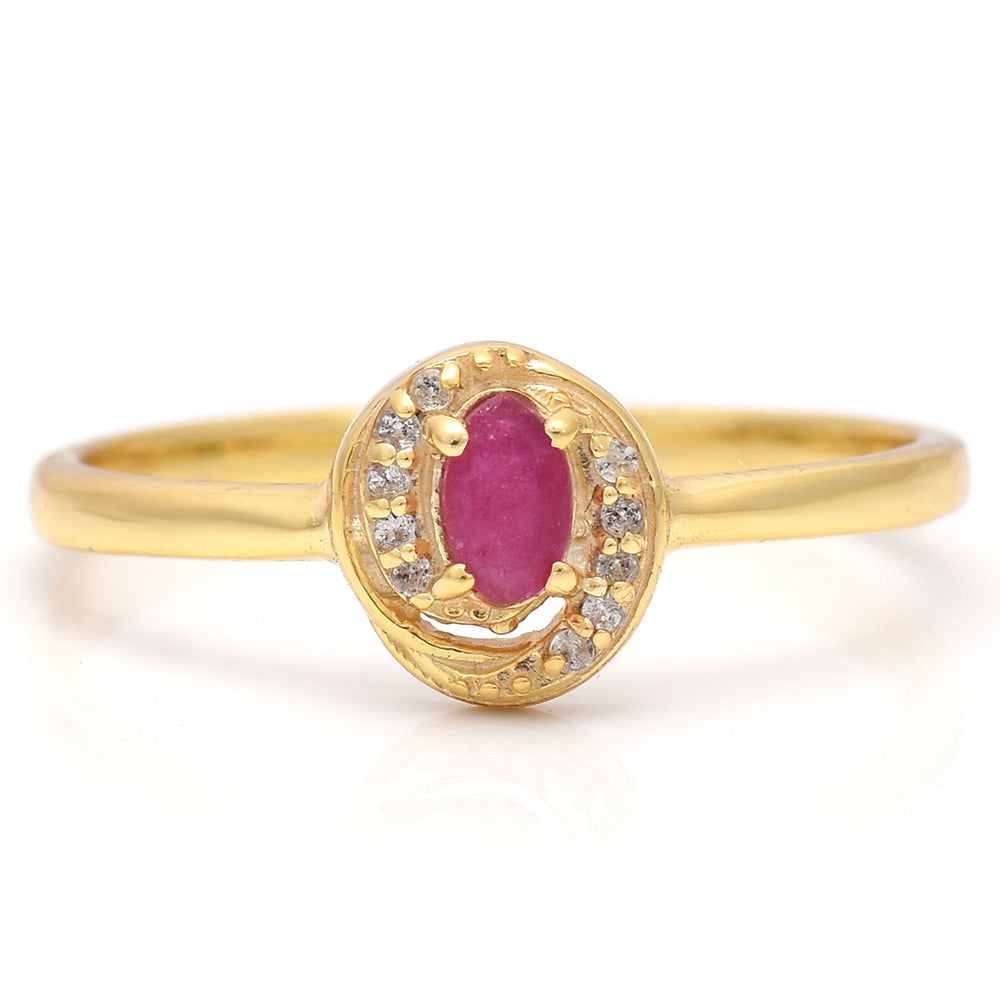 Pozlacené Stříbro 925/1000 - Prsten s Madagaskarským Rubínem a Bílým Topazem - Karátové číslo: 0.09. přibližná hmotnost: 1.83 gramů 2 