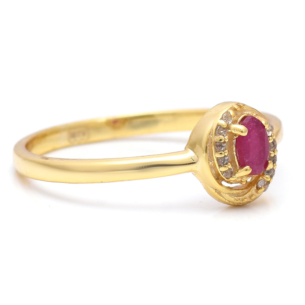 Pozlacené Stříbro 925/1000 - Prsten s Madagaskarským Rubínem a Bílým Topazem - Karátové číslo: 0.09. přibližná hmotnost: 1.83 gramů