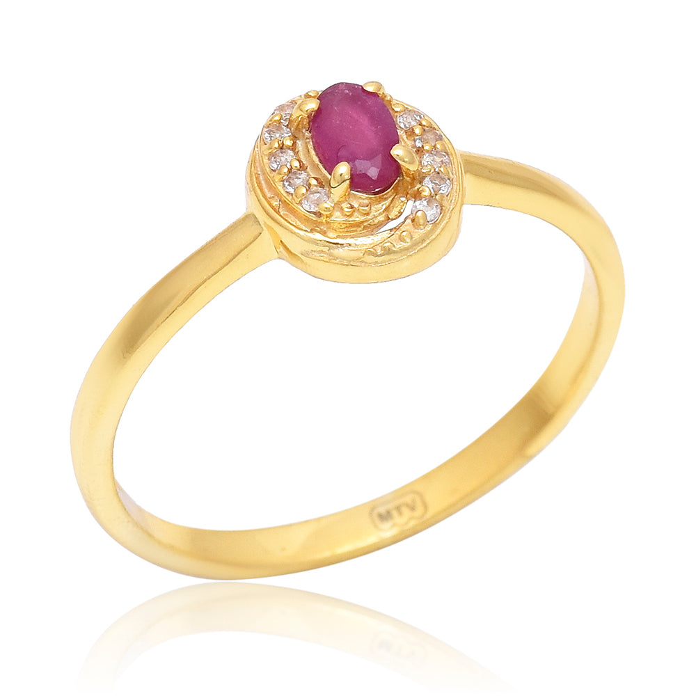 Pozlacené Stříbro 925/1000 - Prsten s Madagaskarským Rubínem a Bílým Topazem - Karátové číslo: 0.09. přibližná hmotnost: 1.83 gramů