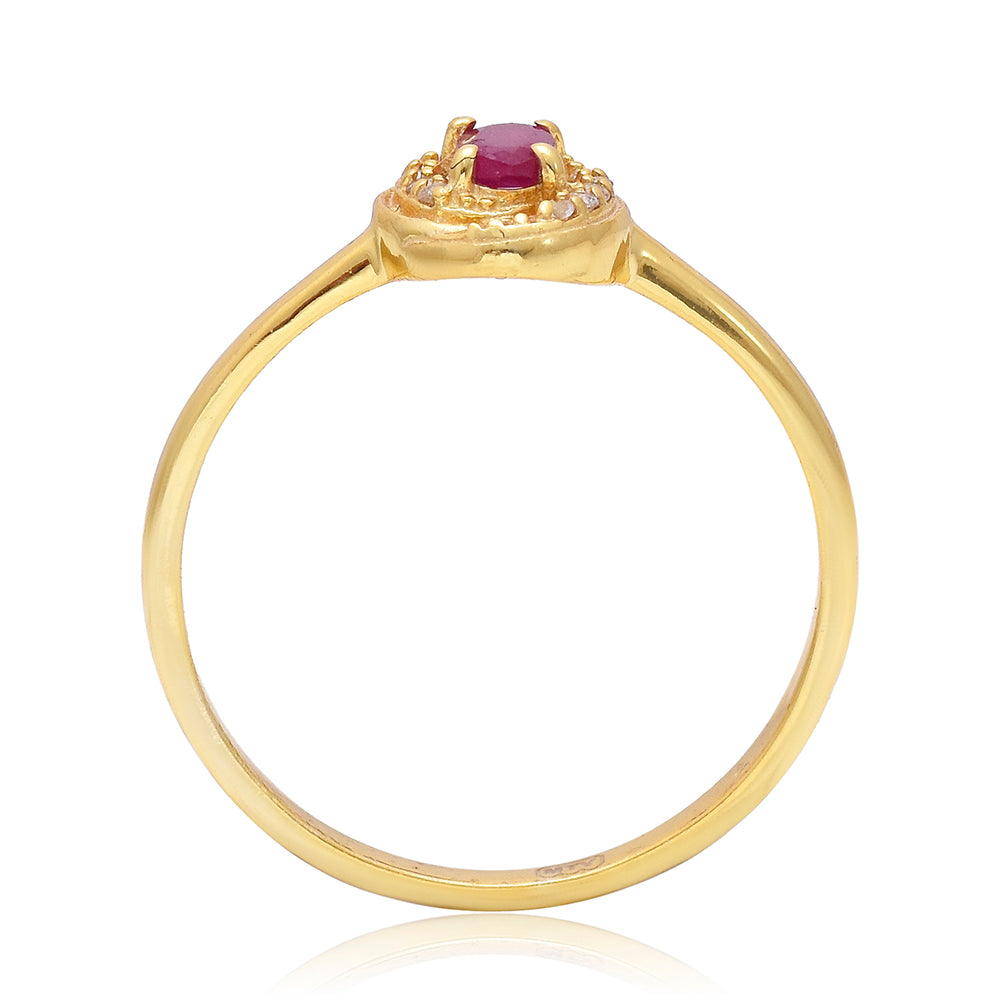 Pozlacené Stříbro 925/1000 - Prsten s Madagaskarským Rubínem a Bílým Topazem - Karátové číslo: 0.09. přibližná hmotnost: 1.83 gramů 7 