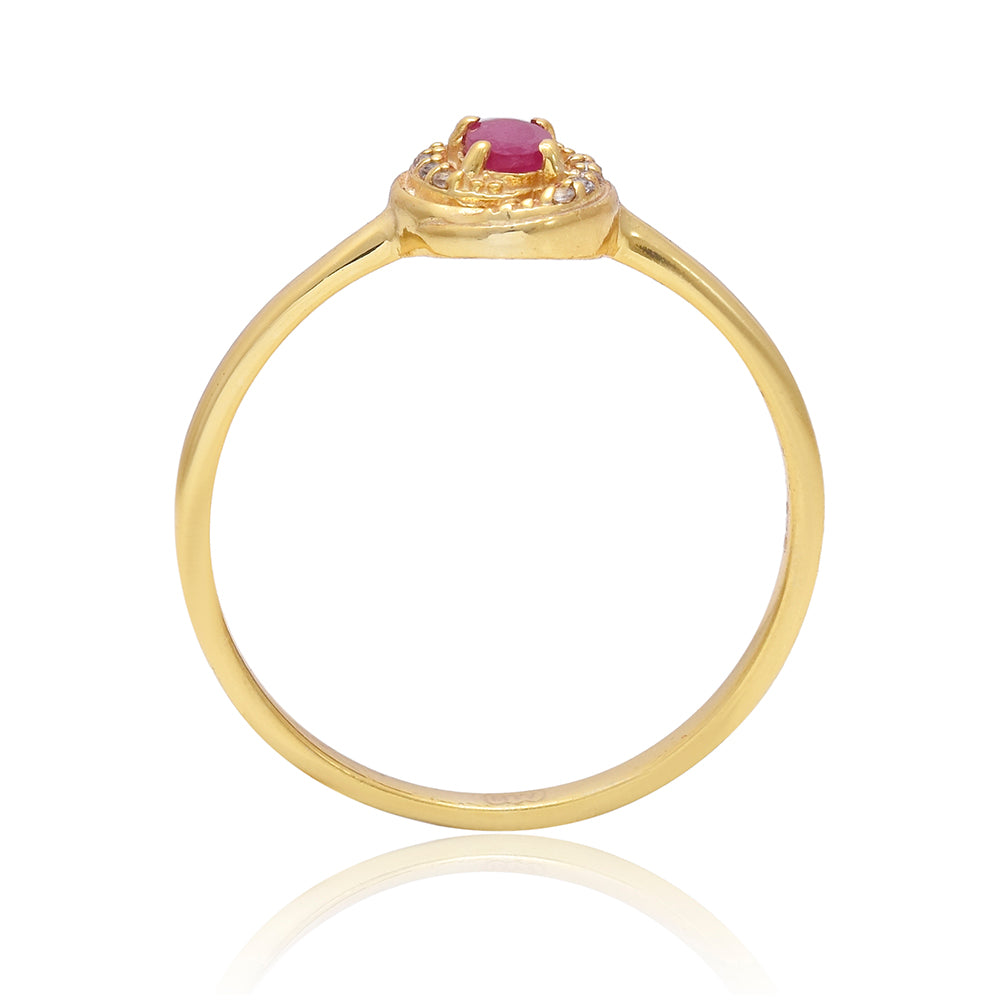 Pozlacené Stříbro 925/1000 - Prsten s Madagaskarským Rubínem a Bílým Topazem - Karátové číslo: 0.09. přibližná hmotnost: 1.83 gramů