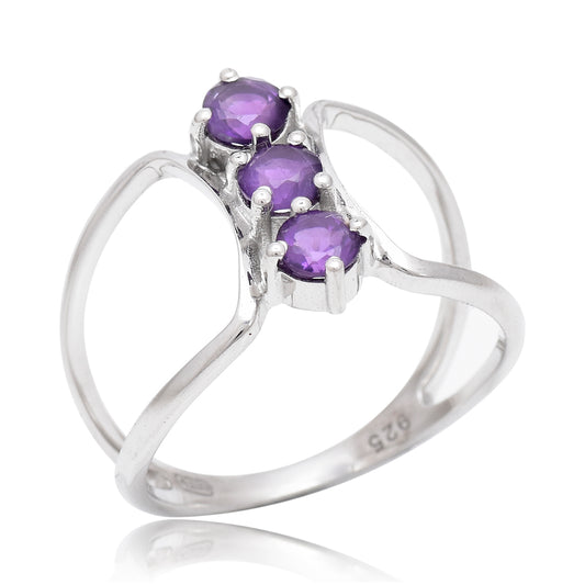 Pozlacené Stříbro 925/1000 - Prsten s Marockým Ametystem - Karátové číslo: 0.86. přibližná hmotnost: 2.72 gramů