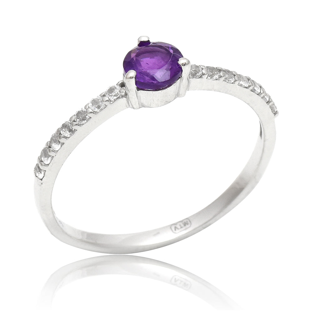 Pozlacené Stříbro 925/1000 - Prsten s Marockým Ametystem a Bílým Topazem - Karátové číslo: 0.5. přibližná hmotnost: 1.53 gramů 1 