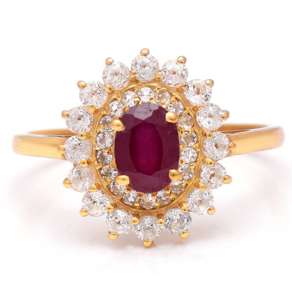 Pozlacený Stříbrný Prsten s Madagaskarským Rubínem a Bílým Topazem