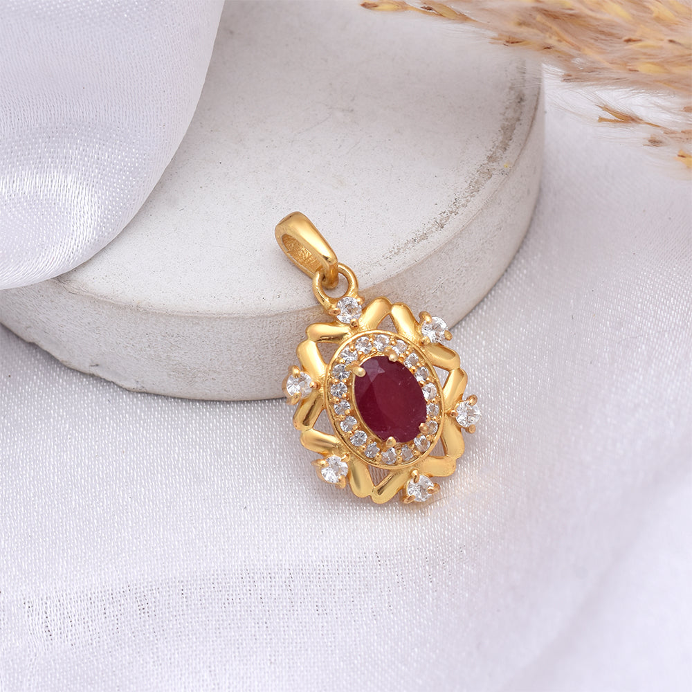Pozlacený Stříbrný Přívěsek s Madagaskarským Rubínem a Bílým Topazem 1 