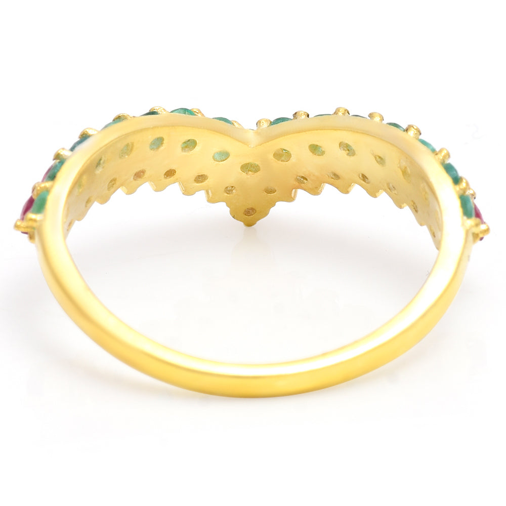 Pozlacené Stříbro 925/1000 - Prsten s Madagaskarským Rubínem a Brazilským Smaragdem - Karátové číslo: 0.9. přibližná hmotnost: 2.54 gramů 6 