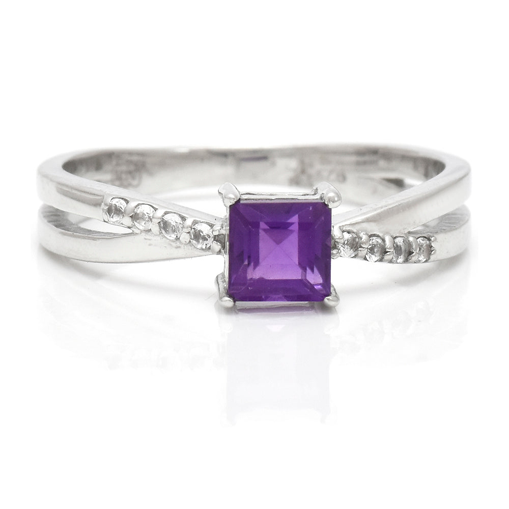 Stříbro 925/1000 - Prsten s Marockým Ametystem a Bílým Topazem - Karátové číslo: 0.88. přibližná hmotnost: 2.69 gramů 4 