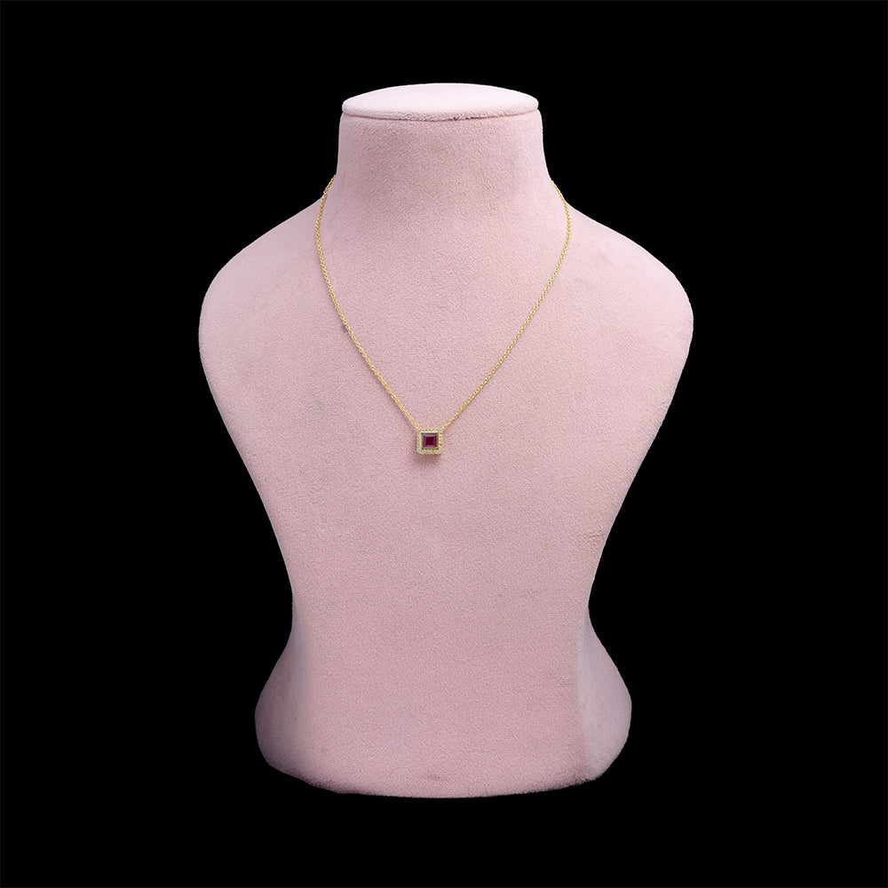 Pozlacené Stříbro 925/1000 - Náhrdelník s Madagaskarským Rubínem a Bílým Topazem - Karátové číslo: 0.72. přibližná hmotnost: 3.88 gramů 1 