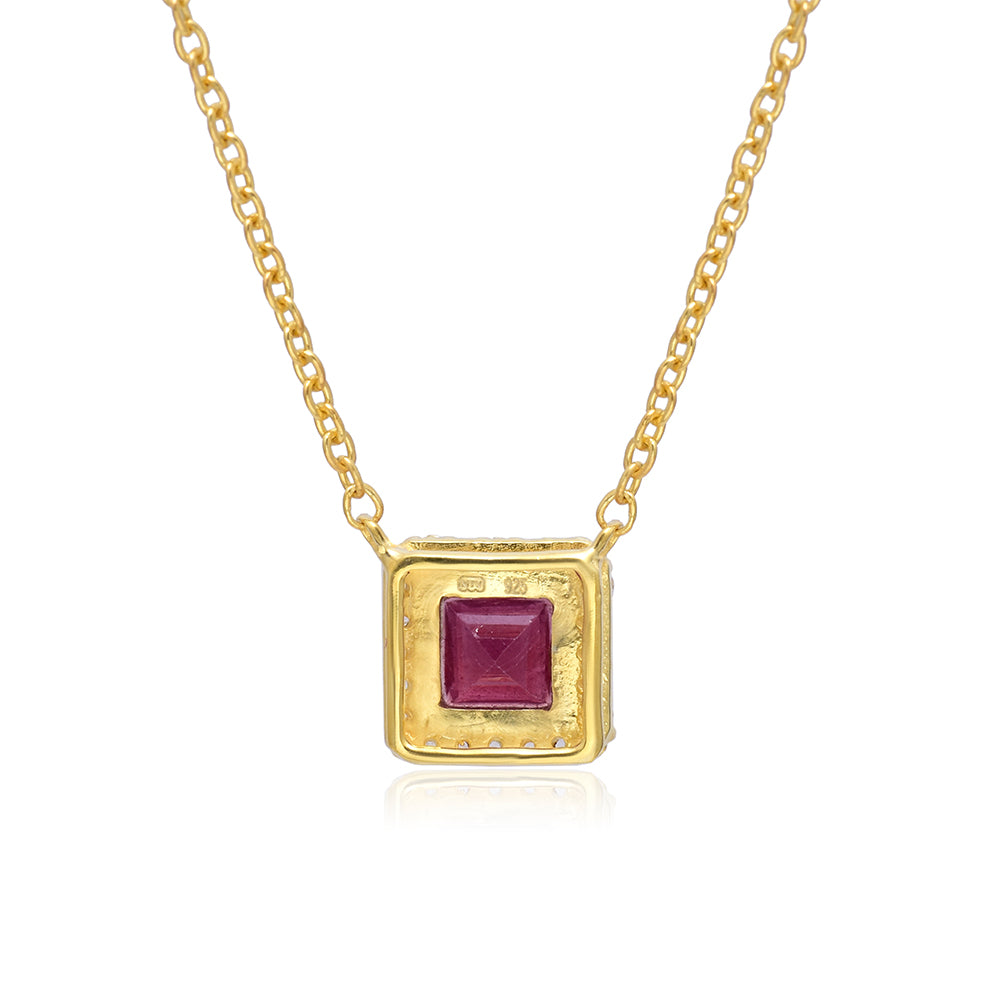 Pozlacené Stříbro 925/1000 - Náhrdelník s Madagaskarským Rubínem a Bílým Topazem - Karátové číslo: 0.72. přibližná hmotnost: 3.88 gramů