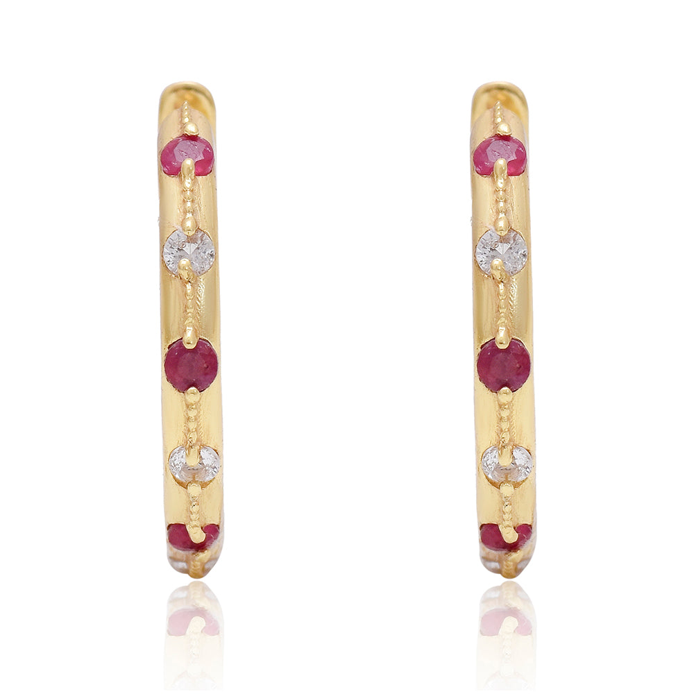 Pozlacené Stříbro 925/1000 - Náušnice s Madagaskarským Rubínem a Bílým Topazem - Karátové číslo: 1.78. přibližná hmotnost: 3.8 gramů 4 