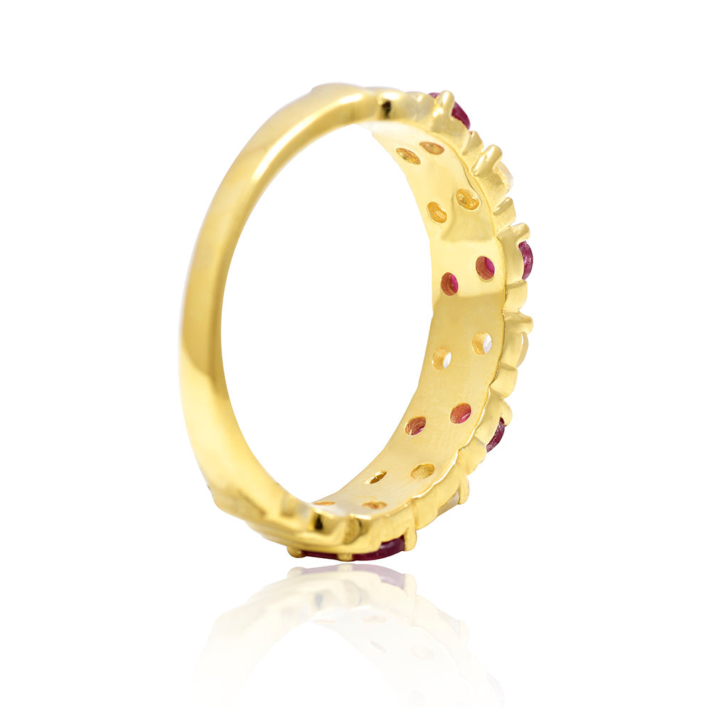 Pozlacené Stříbro 925/1000 - Prsten s Madagaskarským Rubínem a Bílým Topazem - Karátové číslo: 0.32. přibližná hmotnost: 3.91 gramů