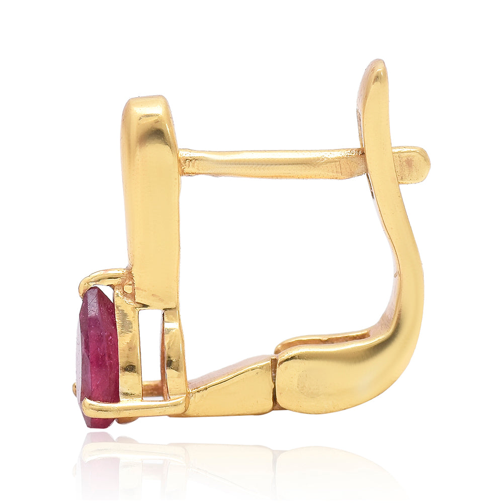 Pozlacené Stříbro 925/1000 - Náušnice s Madagaskarským Rubínem - Karátové číslo: 1.35. přibližná hmotnost: 3.63 gramů