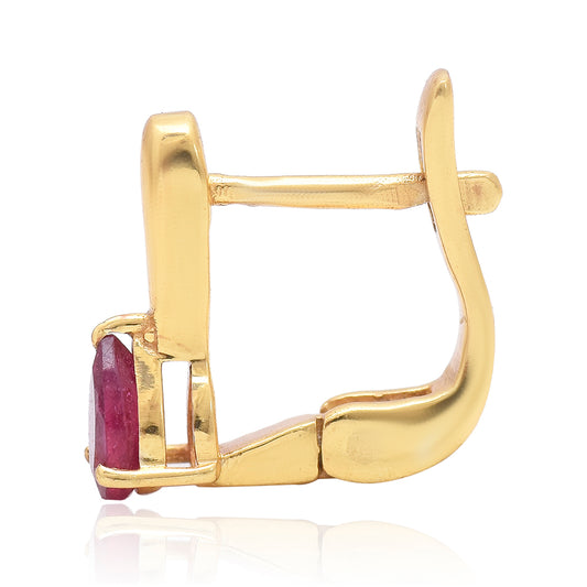 Pozlacené Stříbro 925/1000 - Náušnice s Madagaskarským Rubínem - Karátové číslo: 1.35. přibližná hmotnost: 3.63 gramů