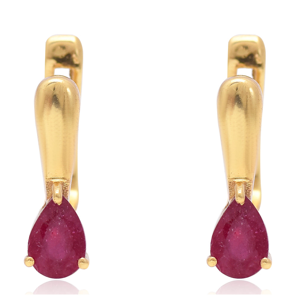 Pozlacené Stříbro 925/1000 - Náušnice s Madagaskarským Rubínem - Karátové číslo: 1.35. přibližná hmotnost: 3.63 gramů 4 