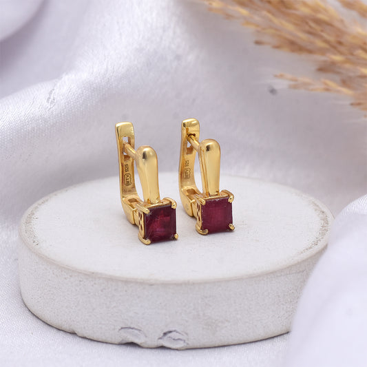 Pozlacené Stříbrné Náušnice s Madagaskarským Rubínem