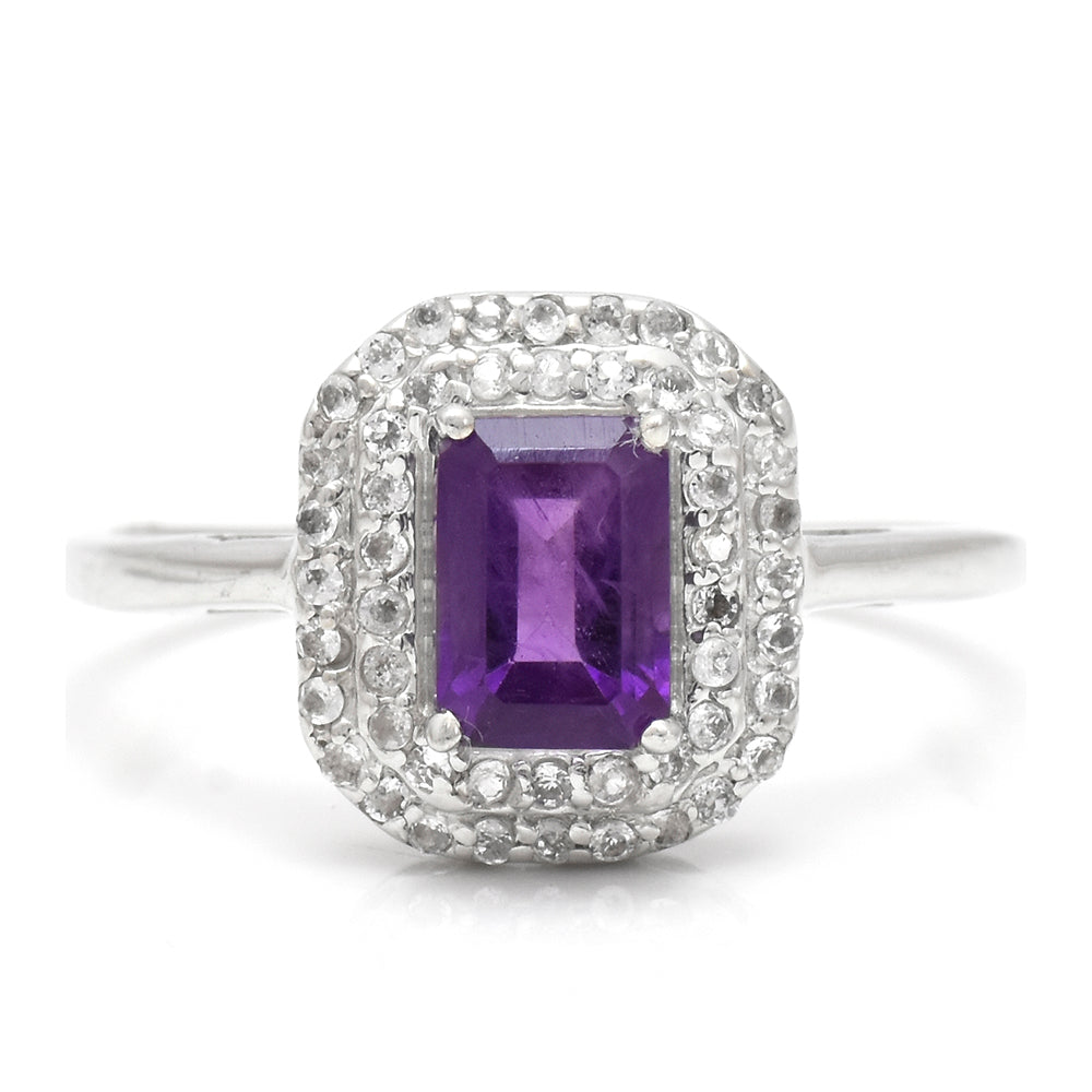 Stříbrný Prsten s Marockým Ametystem a Bílým Topazem 2 