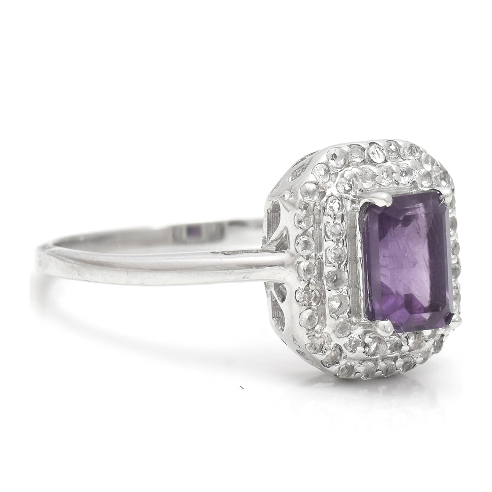 Stříbrný Prsten s Marockým Ametystem a Bílým Topazem