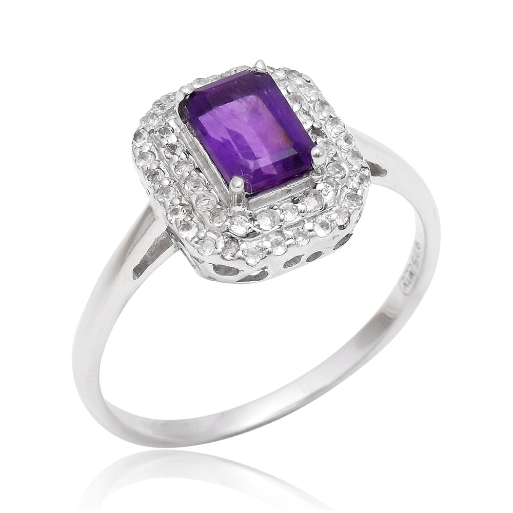 Stříbrný Prsten s Marockým Ametystem a Bílým Topazem 1 