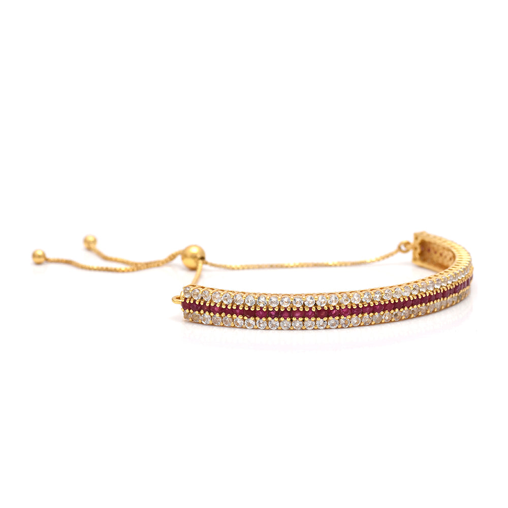 Pozlacený Stříbrný Náramek s Madagaskarským Rubínem a Bílým Topazem