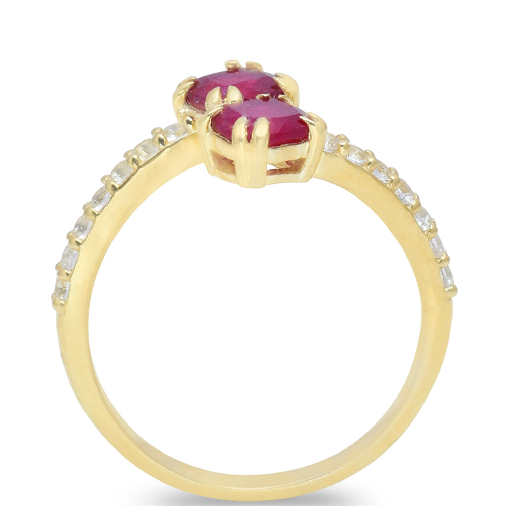 Pozlacené Stříbro 925/1000 - Prsten s Madagaskarským Rubínem a Bílým Topazem - Karátové číslo: 1.67. přibližná hmotnost: 2.79 gramů 4 