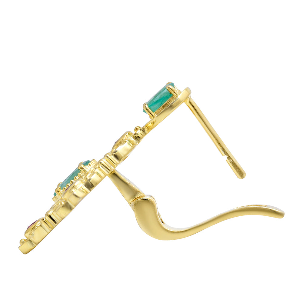 Pozlacené Stříbro 925/1000 - Náušnice s Madagaskarským Rubínem a Brazilským Smaragdem - Karátové číslo: 1.96. přibližná hmotnost: 7.27 gramů