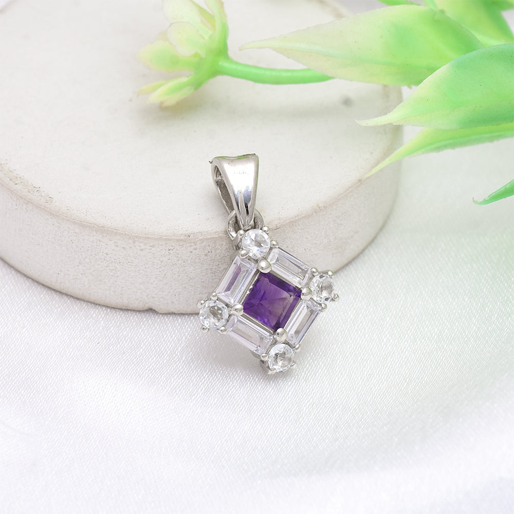 Stříbro 925/1000 - Přívěsek s Marockým Ametystem a Bílým Topazem - Karátové číslo: 0.95. přibližná hmotnost: 2.4 gramů 1 