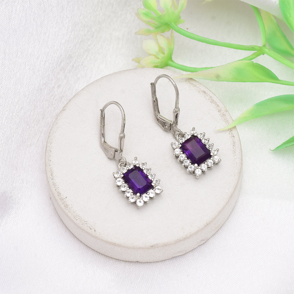 Stříbrné Náušnice s Marockým Ametystem a Bílým Topazem 1 