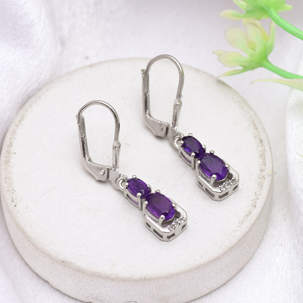 Stříbrné Náušnice s Marockým Ametystem 1 