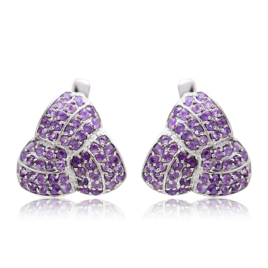 Stříbro 925/1000 - Náušnice s Marockým Ametystem - Karátové číslo: 3.4. přibližná hmotnost: 6.52 gramů