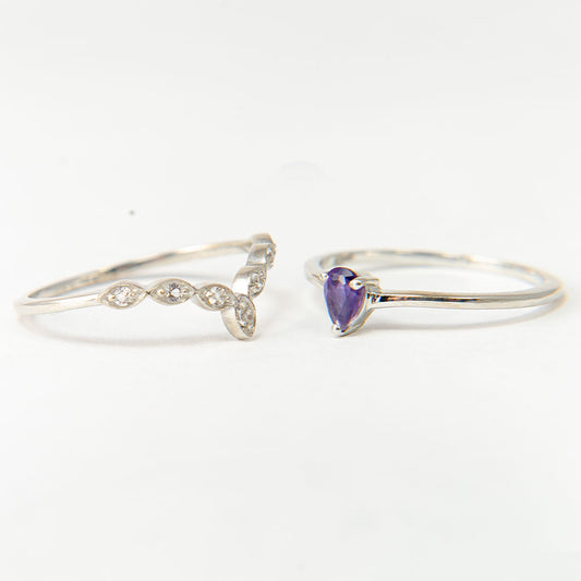 Stříbro 925/1000 - Sada s Marockým Ametystem a Bílým Topazem - Karátové číslo: 0.28. přibližná hmotnost: 2.31 gramů ( Prsten )