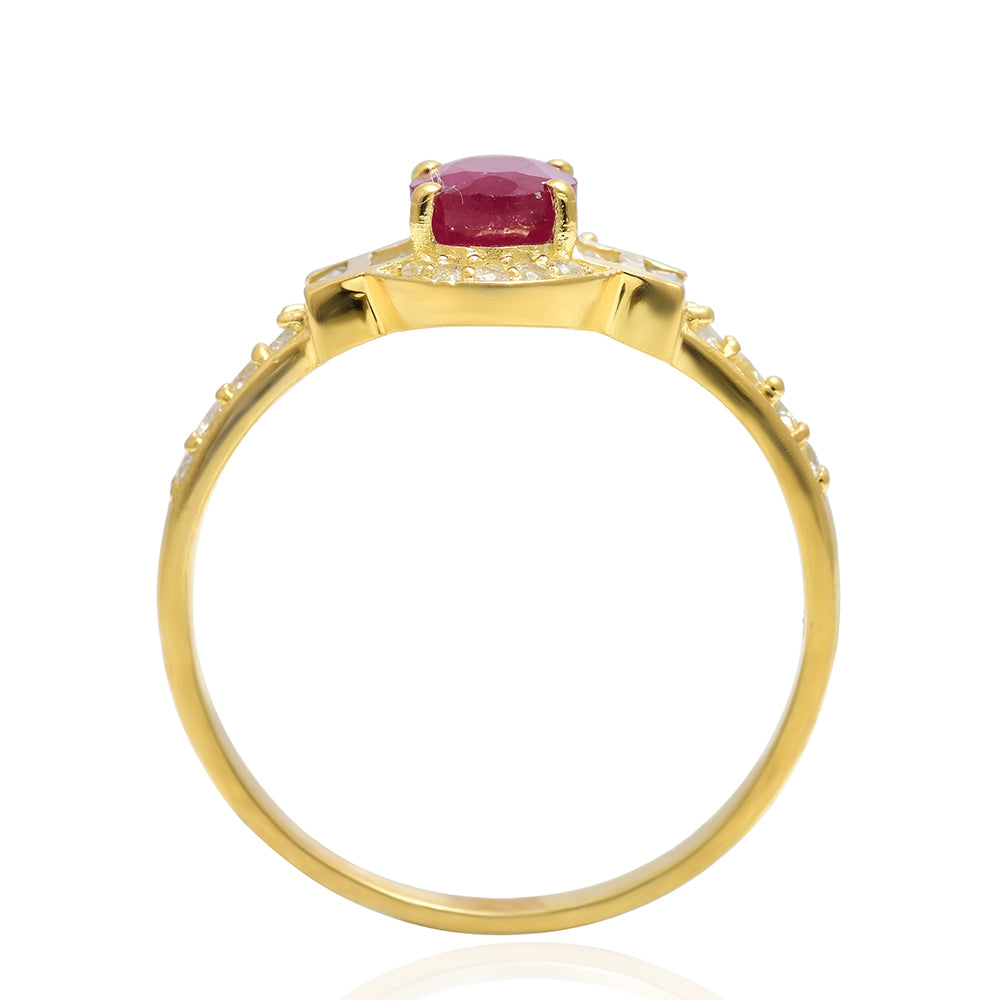 Pozlacené Stříbro 925/1000 - Prsten s Madagaskarským Rubínem a Bílým Topazem - Karátové číslo: 1.01. přibližná hmotnost: 2.4 gramů 2 