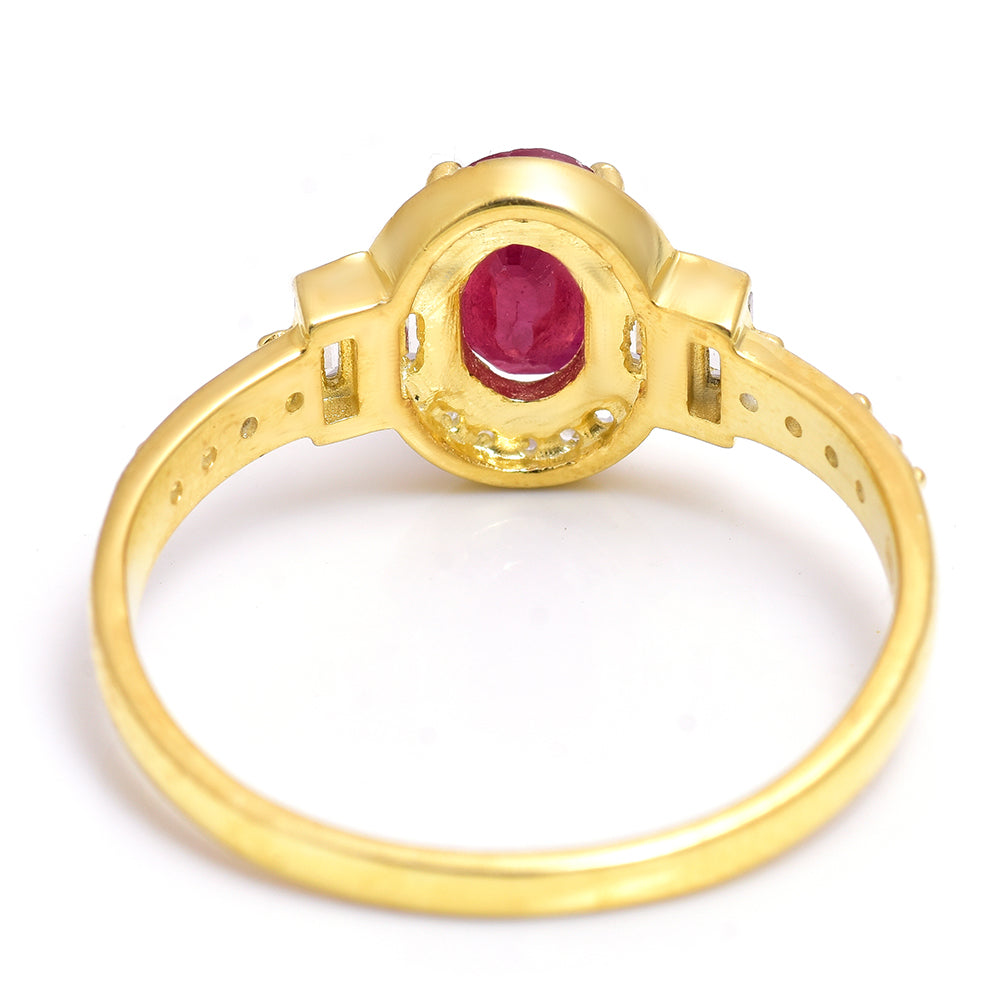 Pozlacené Stříbro 925/1000 - Prsten s Madagaskarským Rubínem a Bílým Topazem - Karátové číslo: 1.01. přibližná hmotnost: 2.4 gramů 4 