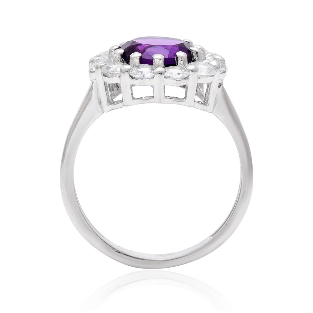 Stříbro 925/1000 - Prsten s Marockým Ametystem a Bílým Topazem - Karátové číslo: 3.1. přibližná hmotnost: 3.46 gramů