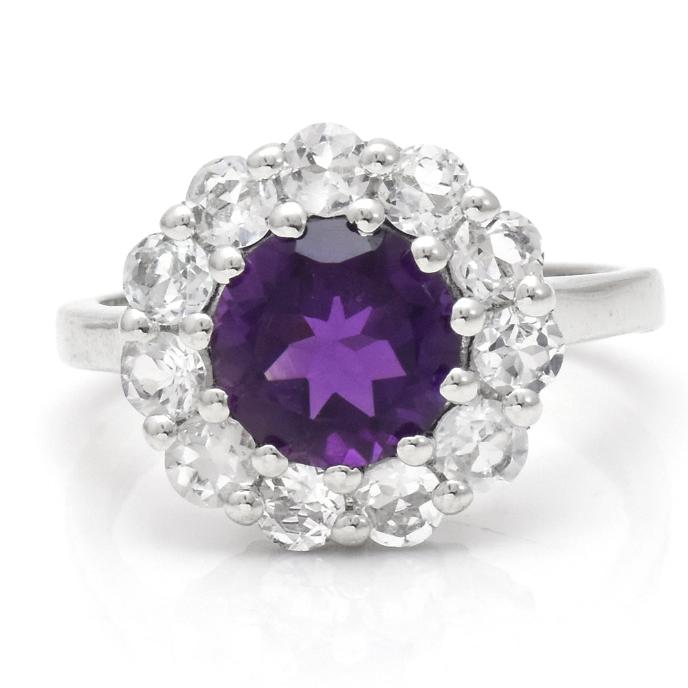 Stříbro 925/1000 - Prsten s Marockým Ametystem a Bílým Topazem - Karátové číslo: 3.1. přibližná hmotnost: 3.46 gramů 2 