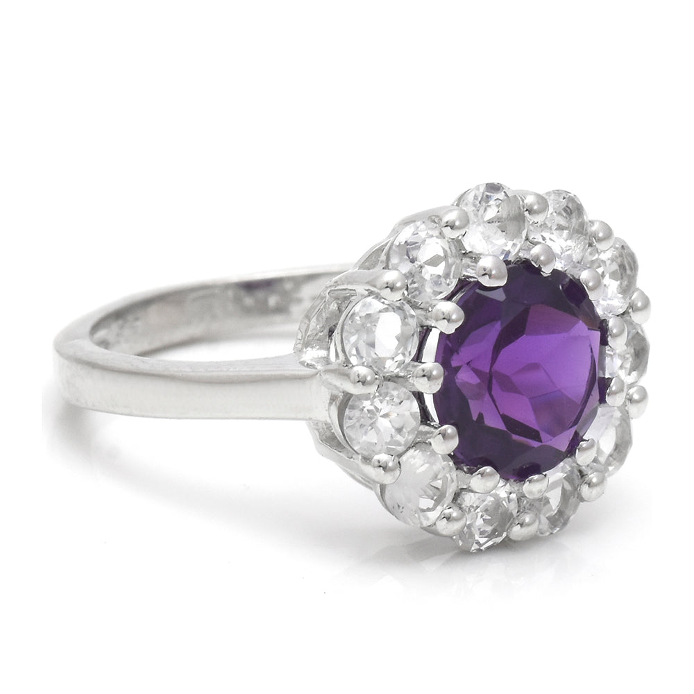 Stříbro 925/1000 - Prsten s Marockým Ametystem a Bílým Topazem - Karátové číslo: 3.1. přibližná hmotnost: 3.46 gramů 4 