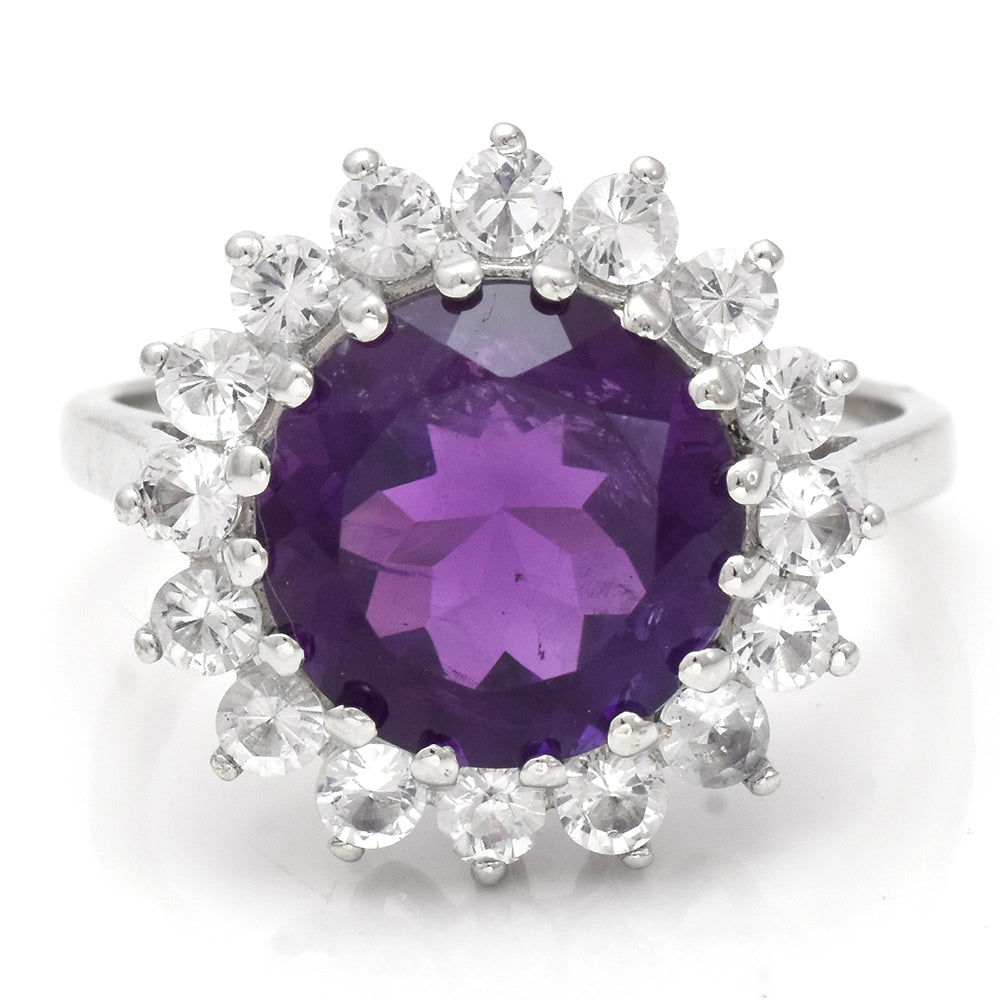 Stříbro 925/1000 - Prsten s Marockým Ametystem a Bílým Topazem - Karátové číslo: 12. přibližná hmotnost: 4.5 gramů