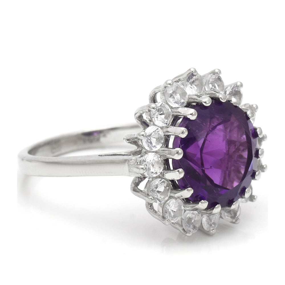 Stříbro 925/1000 - Prsten s Marockým Ametystem a Bílým Topazem - Karátové číslo: 12. přibližná hmotnost: 4.5 gramů 3 