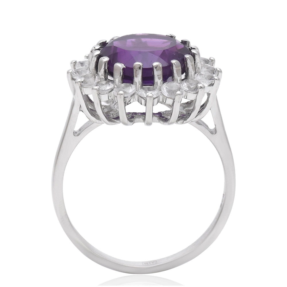 Stříbro 925/1000 - Prsten s Marockým Ametystem a Bílým Topazem - Karátové číslo: 12. přibližná hmotnost: 4.5 gramů 4 