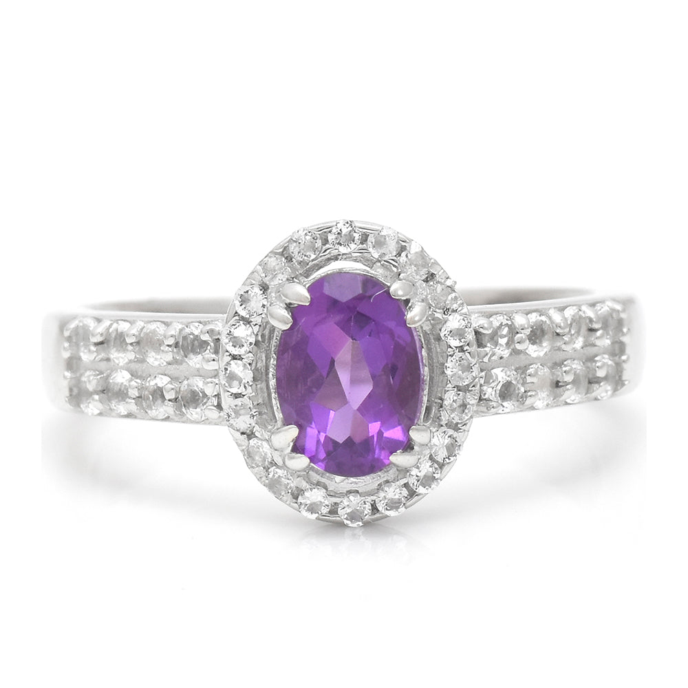 Stříbro 925/1000 - Prsten s Marockým Ametystem a Bílým Topazem - Karátové číslo: 0.77. přibližná hmotnost: 3.58 gramů 2 