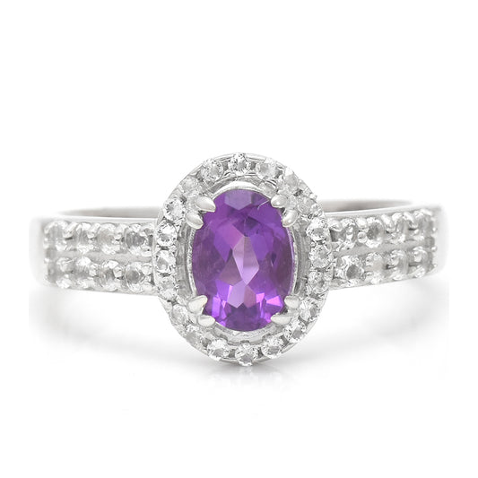 Stříbrný Prsten s Marockým Ametystem a Bílým Topazem
