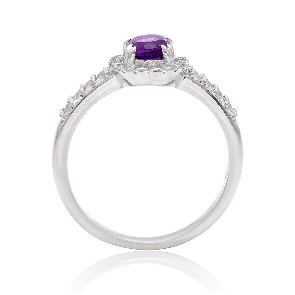 Stříbro 925/1000 - Prsten s Marockým Ametystem a Bílým Topazem - Karátové číslo: 0.77. přibližná hmotnost: 3.58 gramů