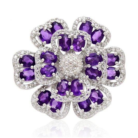 Stříbro 925/1000 - Prsten s Marockým Ametystem a Bílým Topazem - Karátové číslo: 2.52. přibližná hmotnost: 7.89 gramů