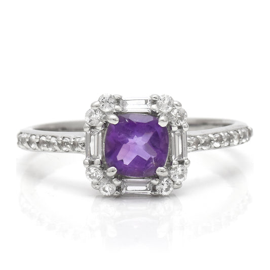 Stříbrný Prsten s Marockým Ametystem a Bílým Topazem