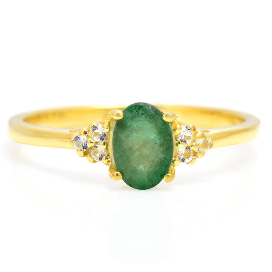 Pozlacené Stříbro 925/1000 - Prsten s Brazilským Smaragdem - Karátové číslo: 0.66. přibližná hmotnost: 2 gramů