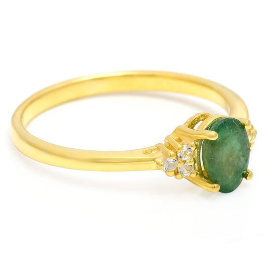 Pozlacené Stříbro 925/1000 - Prsten s Brazilským Smaragdem - Karátové číslo: 0.66. přibližná hmotnost: 2 gramů