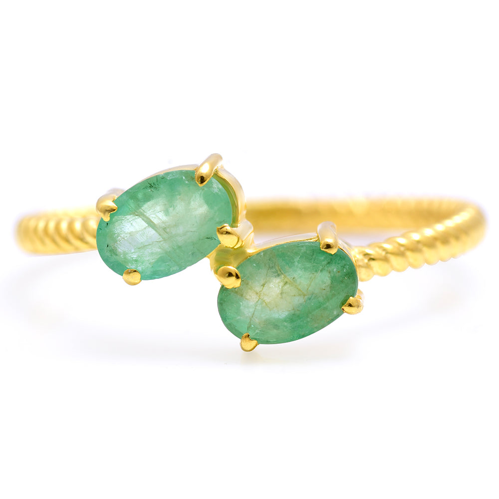 Pozlacené Stříbro 925/1000 - Prsten s Brazilským Smaragdem - Karátové číslo: 0.73. přibližná hmotnost: 1.71 gramů 1 