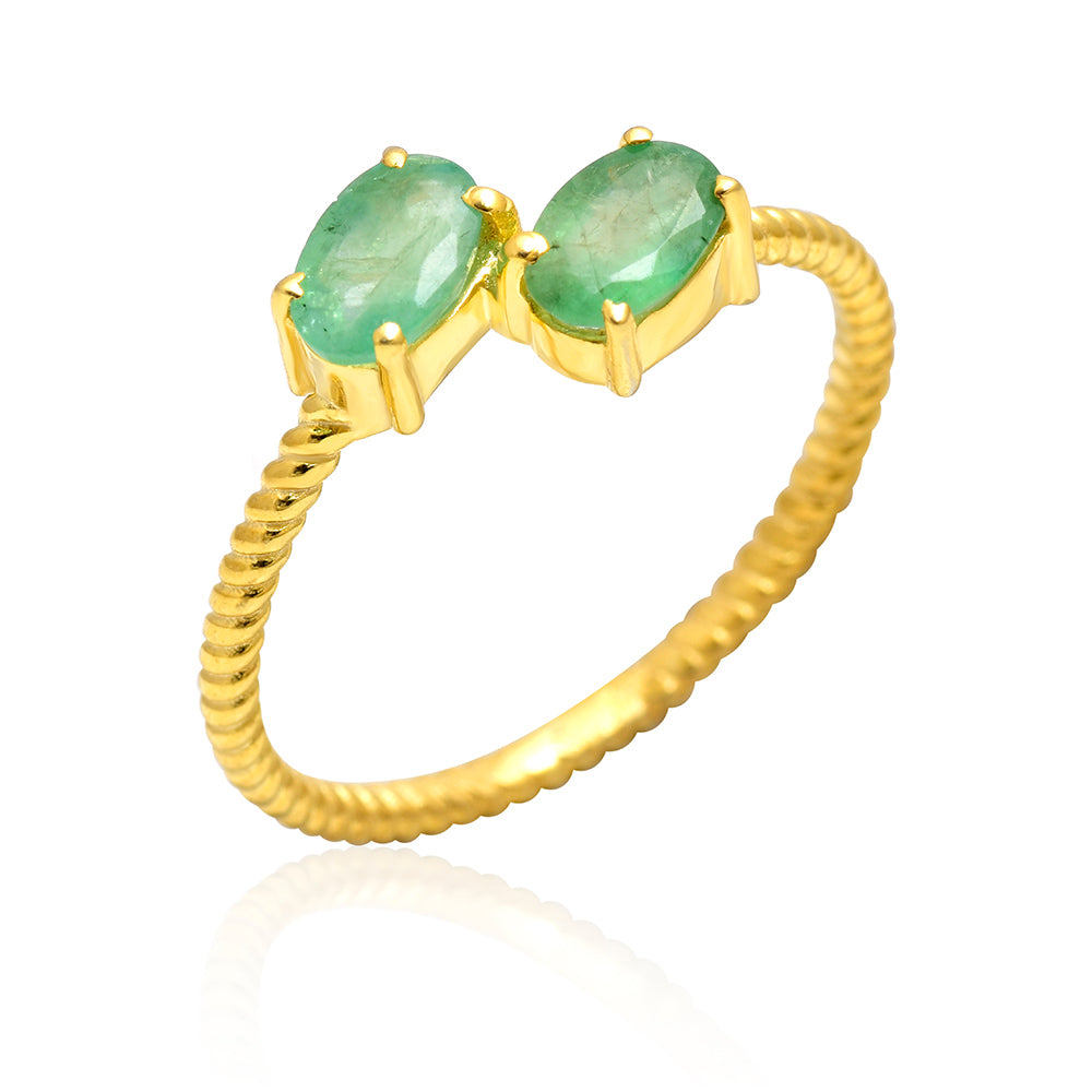 Pozlacené Stříbro 925/1000 - Prsten s Brazilským Smaragdem - Karátové číslo: 0.73. přibližná hmotnost: 1.71 gramů 4 