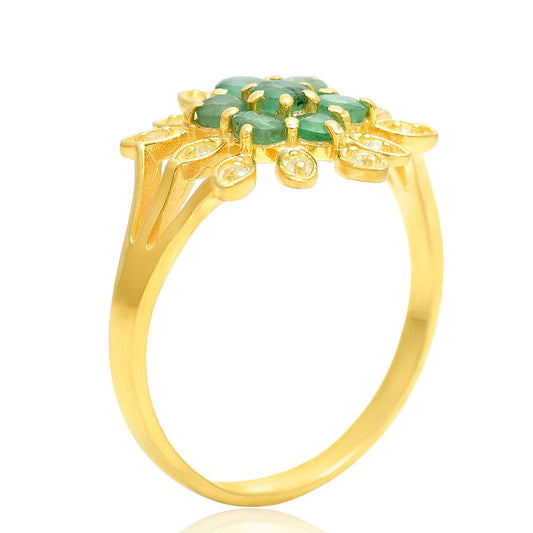 Pozlacené Stříbro 925/1000 - Prsten s Brazilským Smaragdem a Bílým Topazem - Karátové číslo: 0.81. přibližná hmotnost: 2.68 gramů