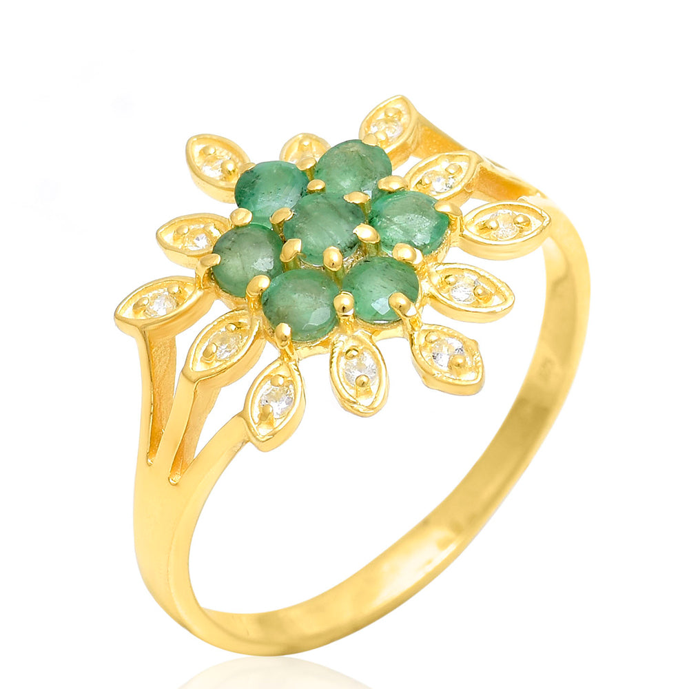 Pozlacené Stříbro 925/1000 - Prsten s Brazilským Smaragdem a Bílým Topazem - Karátové číslo: 0.81. přibližná hmotnost: 2.68 gramů 3 