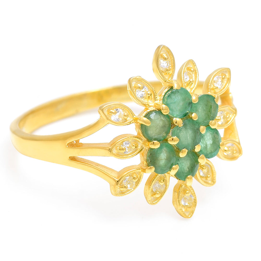 Pozlacené Stříbro 925/1000 - Prsten s Brazilským Smaragdem a Bílým Topazem - Karátové číslo: 0.81. přibližná hmotnost: 2.68 gramů